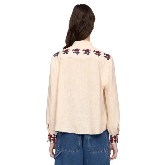 NEW SEA nan silk embroidery pintucked top in beige - Picture 4 of 5